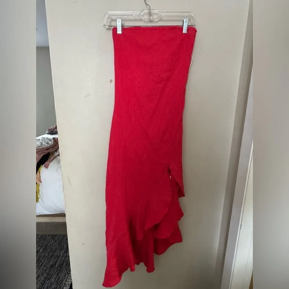 NWT Free People “Made Me Blush” Gauze Ruffle Tube Midi Dress